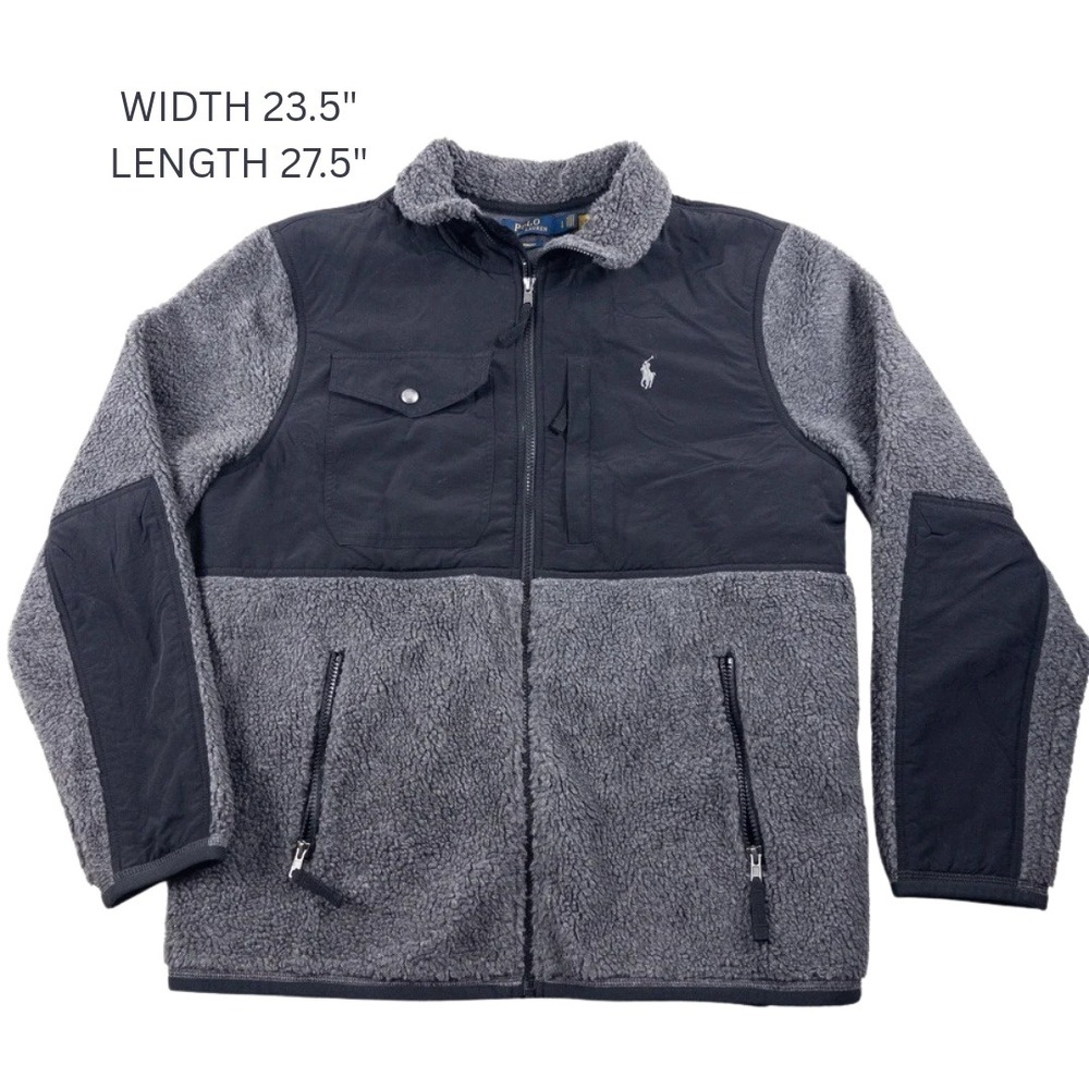 Polo Ralph Lauren Hybrid Fleece Jacket Mens L Gray Black Performance Full Zip